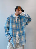 Retro distressed edge gradient printed plaid long-sleeved shirt new summer loose versatile casual shirt jacket