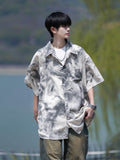 Tie-dyed short-sleeved shirt for men summer new style ice silk beach flower shirt loose trendy jacket