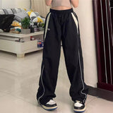 Eoior 90s streetwear Spring and Autumn Fashion Personalized Niche Street Women's Elastic High Waist Loose Sports Wide-Leg Pants