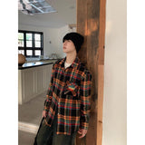 Korean American fashion brand retro shirt men's  spring and autumn new casual Japanese style versatile niche long-sleeved top