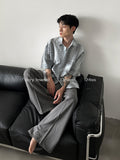 Small gender-free plaid patchwork striped short-sleeved shirt spring and summer new washed raw edge shirt top