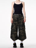 American retro camouflage workwear jeans men's summer new trendy straight loose wide-leg cropped pants