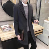 Eoior  Windproof Coat Wool Coat Stylish Men's Lapel Mid Length Cardigan Business Formal Coat for Fall/winter Anti-wrinkle