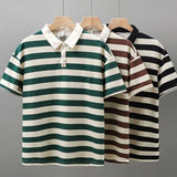 Striped Short Sleeve POLO Shirt Men's Summer Polo T-shirt Casual Half Sleeve Top Korean Men's Clothing