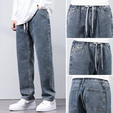 Eoior KSTUN Loose Fit Jeans Men Baggy Pants Light Blue Wide Leg Elastic Waist Casual Denim Pants Male Long Trousres Men's Clothing