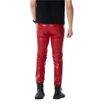 Eoior   Halloween Show Mens Red Gothic Punk Party Costume Faux Leather Pants PU Stage Performance Zipper Hip Hop Trousers Male