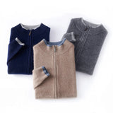 Eoior Autumn/Winter New 100% Pure Cashmere Sweater Men's Half High Neck Knitted Zippered Cardigan Solid Color Wool Top Coat