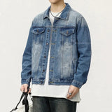 Eoior Spring New Washed Fashion Vintage Men's Denim Jacket Lapel Simple Harajuku Casual Loose Coat Male Streetwear