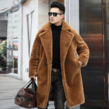 Eoior Warm Winter Men Leather Jacket Wool Long Alpaca Coat Fur Windbreaker Faux Fur Coat Windproof Outerwear Casual Fashion