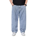 Eoior Oversize Jeans Men Spring Autumn Casual Loose Straight Denim Pants Plus Size Wide Leg Elastic Waist Trouser Clothing For Fat Man