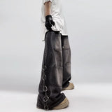 American Style Oversized Pocket Retro Baggy Jeans Men Y2k Hip Hop Punk Wide Leg Straight Overalls Black Denim Pants Streetwear