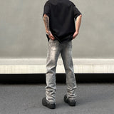 Jeans Men Gray Summer High Street Pantalones Hombre Simple Slim Trousers Streetwear Vintage Fit Autumn Y2k Denim Pants