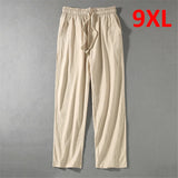 Eoior Linen Pants Men Plus Size 9XL 8XL Pants Summer Linen Trousers Male Fashion Casual Solid Color Pants Big Size 8XL 9XL