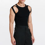 Fashion Streetwear Men Summer Sleeveless Solid Tank Tops Solid O Neck Hollow Out Knitted Vest Sexy Mens Popular O Neck Pullovers