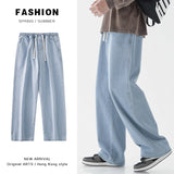 Eoior Oversized Wide Leg Jeans Men's Spring Summer New Trend Ins Straight Loose Elastic Waist Casual Streetwear Baggy Trousers Male