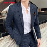 25 Colors Blazer S-7XL New Wedding Dress Formal Business Slim Mens Suit Jacket Plaid Striped Solid Color Blazer 1 Pcs