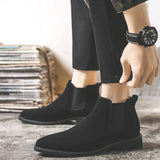 Eoior Chelsea Boots Men Elevator Shoes 6cm 8cm Invisible Height Increasing Shoes Suede Leather Men Ankle Boots Inner Increase Shoes