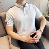 Eoior New Spring/Summer 2024, Men's Stitching Short Sleeve Polo, Daily Business Casual Top, Stretch Lapel Polo Shirt 3XL-M