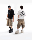 Reaven Retro Hip Hop Ripped Hole Shorts Men Wash Baggy Denim Work Shorts Fashion Cargo Pants Embroidery Jorts Shorts Streetwear