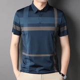 Eoior  Summer Short Sleeve Mens Polo Shirts Luxury Loose Wide Striped Business Casual Thin Male Tops Fashion Man Tees 4XL