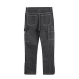 Eoior Retro Ankle Zipper Original Casual Logging Pants Men's Straight Streetwear Baggy Loose Jeans Cargos Oversized Denim Trousers