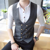 Eoior  Men's Double Breasted Vest Spring 2024 New Slim Sleeveless Formal Suit Vest Gray Black Fashion Men's Business Casual Suit Vest