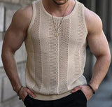 Men's Summer Tank Top Lace Hollow Out Sleeveless Shirts Male Summer Clothing Slim Fit Gym Clothes Workout Solid Vest Tops