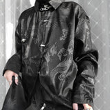 Eoior  Vintage Harajuku Blouses Men Satin Shirt Dragon Totem Print Streetwear Button Up Long Sleeve Shirts Chinese Style Tops Unisex