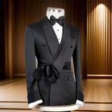 Double Breasted Suit Jacket for Men Wedding Shawl Lapel Slim Fit Groom Blazer with Belt 1 Pc Fashion Coat