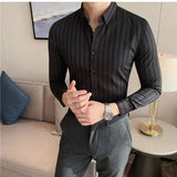 Eoior  Masculina Spring Shirts Men Dress Vertical Stripe Streetwear Slim Men Shirt Casual Long Sleeve Chemise Homme Tuxedo Shirt