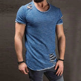 Eoior  Cotton Blend  Stylish Hole Design Top Pullover Cloth Men Shirt Solid Color   for Running