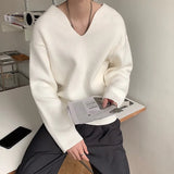 Men's Light Luxury Knitted Pullover Sweater Men Casual V Neck Solid Color Long Sleeve Knitwear Streetwear Korean Autumn Clothing