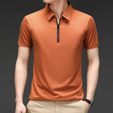 Eoior New Summer Fashion Trend Solid Color Polo Neck Zipper Ice Silk Quick Drying Short Sleeve Simple Casual Men's Comfortable Tops