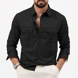 Spring and summer new European and American men's shirt multi-pocket casual long-sleeved shirt