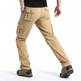 Eoior New Autumn Cotton Cargo Pants Men Solid Color Large Pocket Loose Overalls Elastic Waist Casual Trousers Military Tacticl Pants