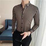 Eoior  Masculina Spring Shirts Men Dress Vertical Stripe Streetwear Slim Men Shirt Casual Long Sleeve Chemise Homme Tuxedo Shirt