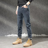 Eoior 2024 New Winter Autumn Mens Cotton Jeans Fashion High Quality Mens Casual Warm Pants