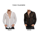 Fashion Men's Mesh Transparent Baggy Shirt Top Sexy Long-Sleeved V-Neck  Single Breasted Sheer Chiffon Shirt Tops Man Clothing