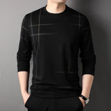 Eoior COODRONY New Men's Sweater Autumn Winter Round Neck Long Sleeved T-shirt Loose Casual Clothing Stripe Printing Top for Male L009