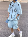 Eoior  -  Cute Graffit Summer Outfits Men Blouse Top Shorts Set Oversize Funny Shirt Harajuku Casual Short Sleeve T-shirt 2PCS Suits