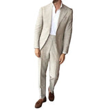 Eoior  Beige Linen Notched Lapel Single Breasted 2 Piece Jacket Pants Slim Fit Smart Casual Men's Suits Luxury Terno Ropa Hombre Tailor