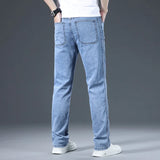 Eoior Spring and Autumn Men's Fashion Versatile Casual Elastic Loose Straight Leg Pants Men's Slim Fit Retro Korean Denim Pants