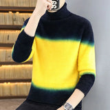 Eoior  Fashion Turtleneck Knitted Spliced Loose Gradient Sweater Men's Clothing Autumn New Casual Pullovers All-match Warm Tops