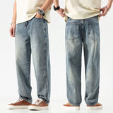Eoior Wide Leg Jeans Men Baggy Pants Oversize Jeans Loose Fit Light Blue Streetwear Men's Clothing Denim Pants Casual Male Trousers