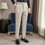 Eoior  Fall Solid Color High-waisted Design Slim Fit Party Wedding Dress Pants Male High Quality Business Formal Social Office Trousers