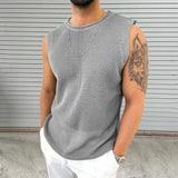 Solid Color Hollow Out Mens Knit Camisoles Summer Casual O Neck Sleeveless T Shirt Men Fashion Slim Knitting Tank Tops