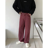 Eoior Korean Baggy Jeans Men Fashion Casual Wine Red Wide Leg Jeans Men Streetwear Hip Hop Loose Straight Denim Pants Mens Trousers