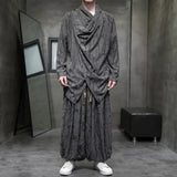 Eoior  Mens Chinese Style Distressed Hole Long-Sleeved Cloak Autumn Genderless Fashion Irregular Retro Zen Taoist Robe Top Unisex