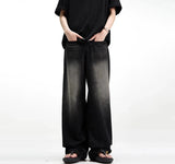 Retro Whiskers Baggy Jeans Women Black Wash Straight Oversize Casual Boyfriend Wide Leg Pants Grunge Y2k Streetwear