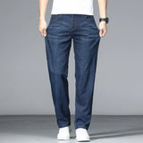 Eoior 2024 New Spring/Summer Heavenly Silk Thin Blue Jeans Business Men's Fashion Denim Pants Casual Straight Elastic Men's Wear Pants